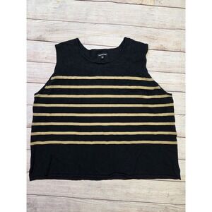 Who What Wear Tank Top Sleeveless Women's Size XXL Black Tan Striped Knit‎